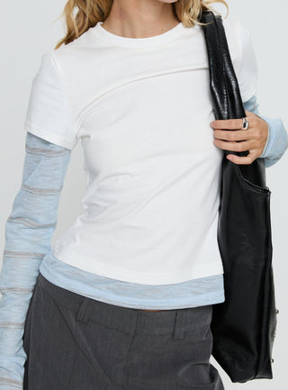 Caisey Layered Long Sleeve Top White  Blue Stripe