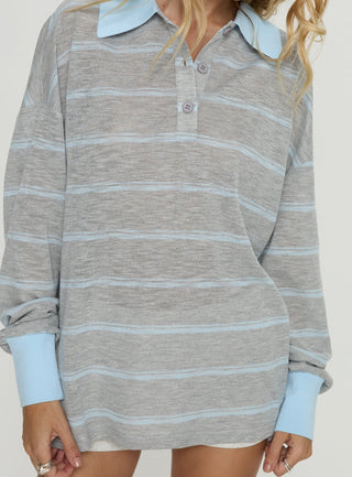 Aleka Long Sleeve Rugby Jersey Grey  Blue Stripe