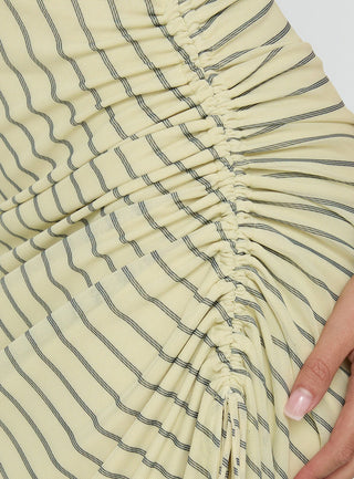 Adolena Halter Ruched Maxi Dress Yellow Stripe
