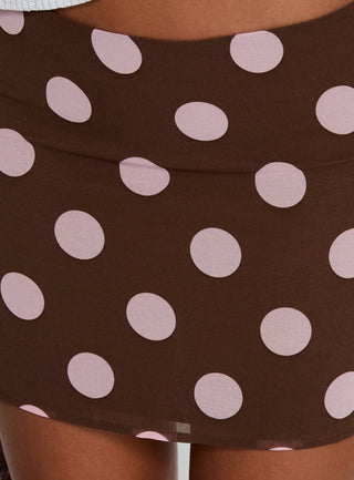 Adelaida Mini Skirt Brown  Pink Polka