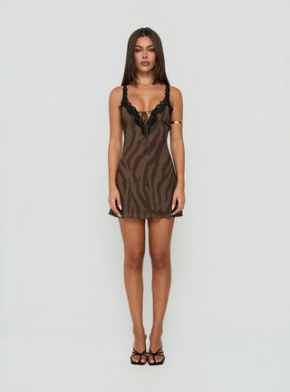 Florencee Lace Trim Mini Dress Zebra