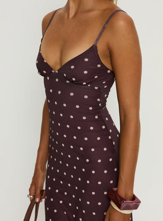 Glass Half Full Mesh Maxi Dress Plum  Pink Polka Dot