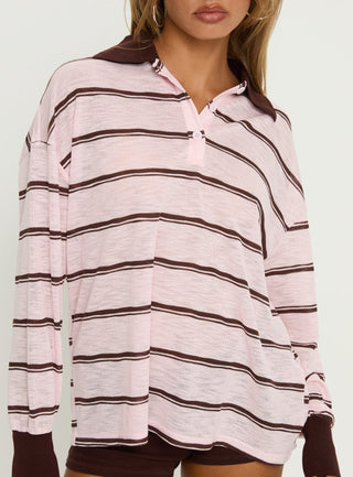 Aleka Rugby Long Sleeve Jersey Pink  Brown Stripe