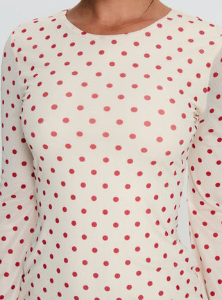 Nyxia Long Sleeve Mini Dress Cream  Red Polka