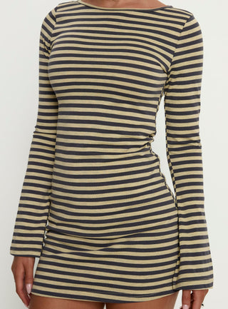 Bryanna Long Sleeve Mini Dress Yellow  Navy