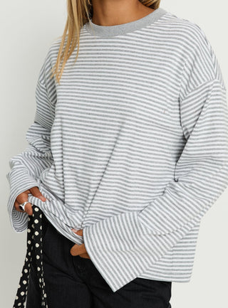 Settle Down Long Sleeve Top Grey  White Stripe