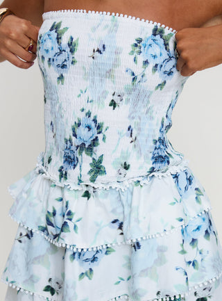 Sunkiss Frill Mini Dress White  Blue