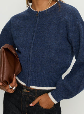 Amandi Zip Through Knit Jumper Navy  Cream