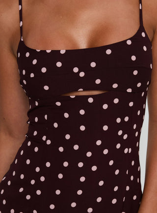 Powell Mini Dress Burgundy  Pink Polka Dot