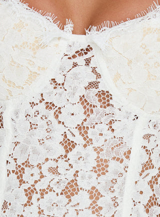 Miquela Short Sleeve Corset Lace Top White
