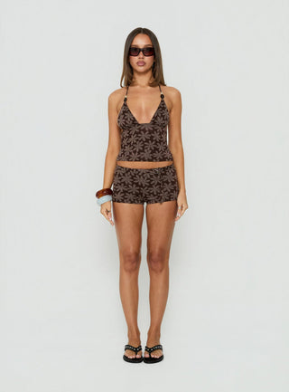 Elaris Micro Shorts Brown Floral