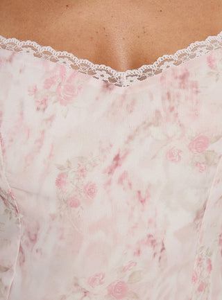 Avaline Lace Trim Blouse Top Pink