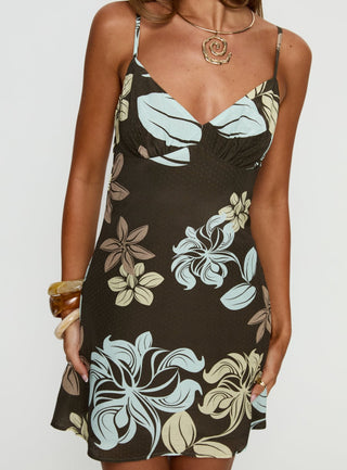 Jaye Mini Dress Brown  Blue Floral