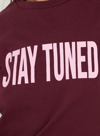 Stay Tuned Graphic Baby Tee Plum