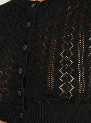 Matelda 3/4 Sleeve Anglaise Cardigan Top Black