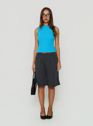 Baseline Rib Boat Neck Low Back Top Topaz