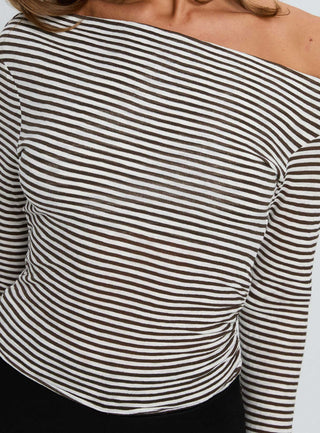 Synergies Long Sleeve Top Brown  White Stripe
