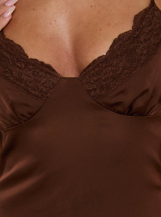 Starissa Lace Trim Mini Dress Chocolate