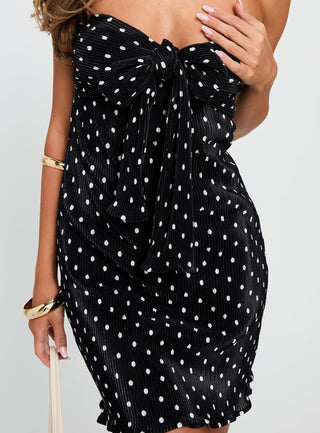 Jacquelyn Plisse Mini Dress Black  Polka Dot