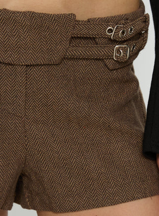 Maddelena Foldover Waist Buckle Detail Shorts Brown