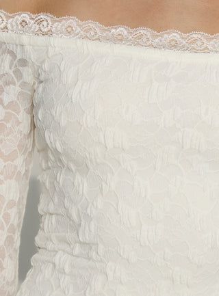 Avenues Long Sleeve Lace Mini Dress White