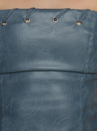 Pammie Faux Leather Strapless Top Blue