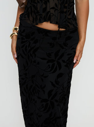 Atira Midi Skirt Leaf Flower Black