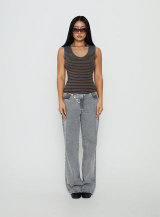 Truce V Neck Tank Top Multi Stripe