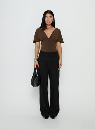 Yevenna Batwing Plunge Bodysuit Chocolate
