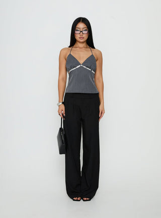 Zenas Sequin Detail Halter Top Grey Pinstripe
