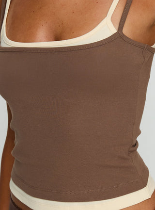 Maeka Layered Jersey Tank Top Brown  Cream