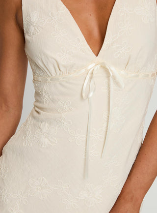 Faithfully Embroidered Mini Dress Beige