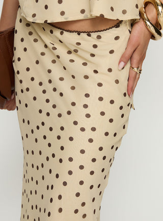Sydni Midi Bias Cut Skirt Yellow  Chocolate Polka