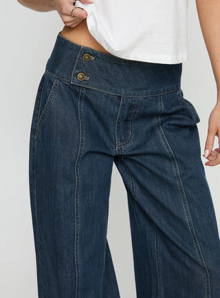 Nikoletta Foldover Jeans Dark Wash  Check