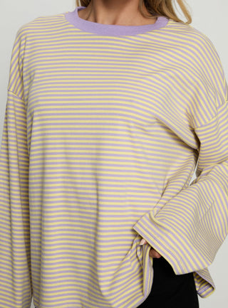 Settle Down Long Sleeve Top Lilac  Lemon Stripe