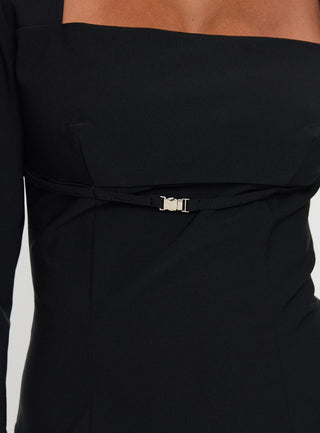 Flounce Long Sleeve Top Black