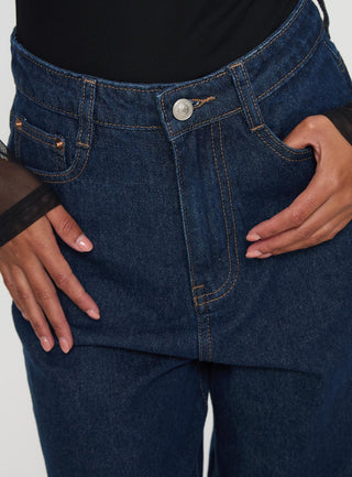 Nicolo High Rise Straight Leg Jeans Mid Raw Denim