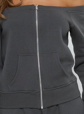 Airazo Off Shoulder Zip Through Sweatshirt Grey