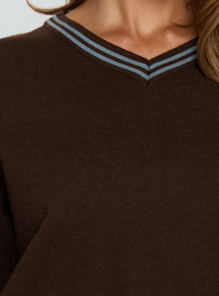 Yarnia V Neck Jumper Brown  Blue