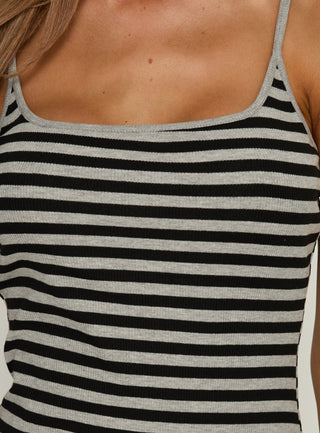 Rydar Scoop Mini Dress Grey  Black Stripe