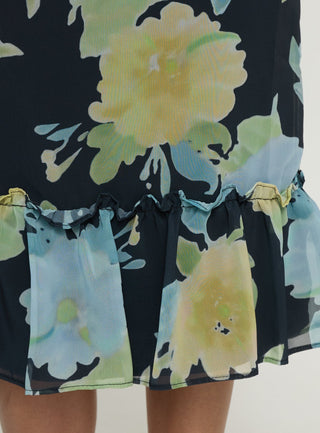 Tarla Midi Skirt Crystal Black Flower