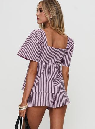 Two Young Hearts Tie Up Set Pink  Brown Stripe