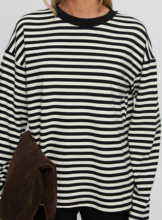 Settle Down Long Sleeve Top Black  White Stripe