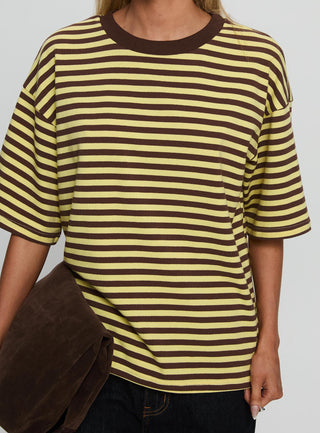 Settle Down Short Sleeve Top Yellow  Brown Stripe