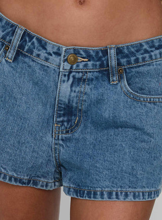Dreamful Low Rise Mini Denim Shorts Mid Blue Wash