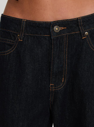 Top Model Low Rise Straight Leg Cuffed Jean Dark Denim