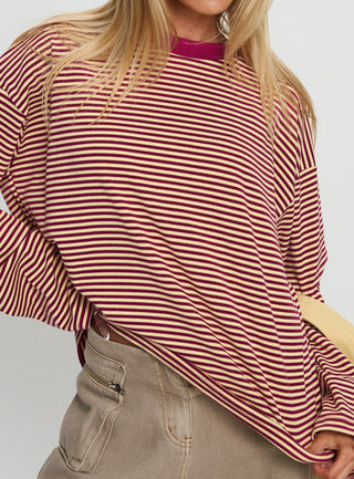 Settle Down Long Sleeve Top Lemon  Burgundy Stripe