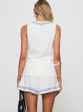 Sun And Palm Trees Vest Set White  Blue