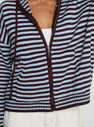Brienna Zip Jacket Burgundy  Blue Stripe