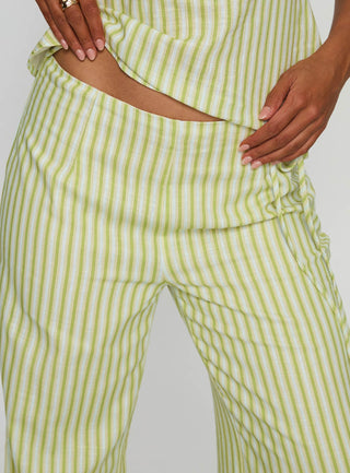 With Pleasure Tie Side Pant Green  Blue Stripe